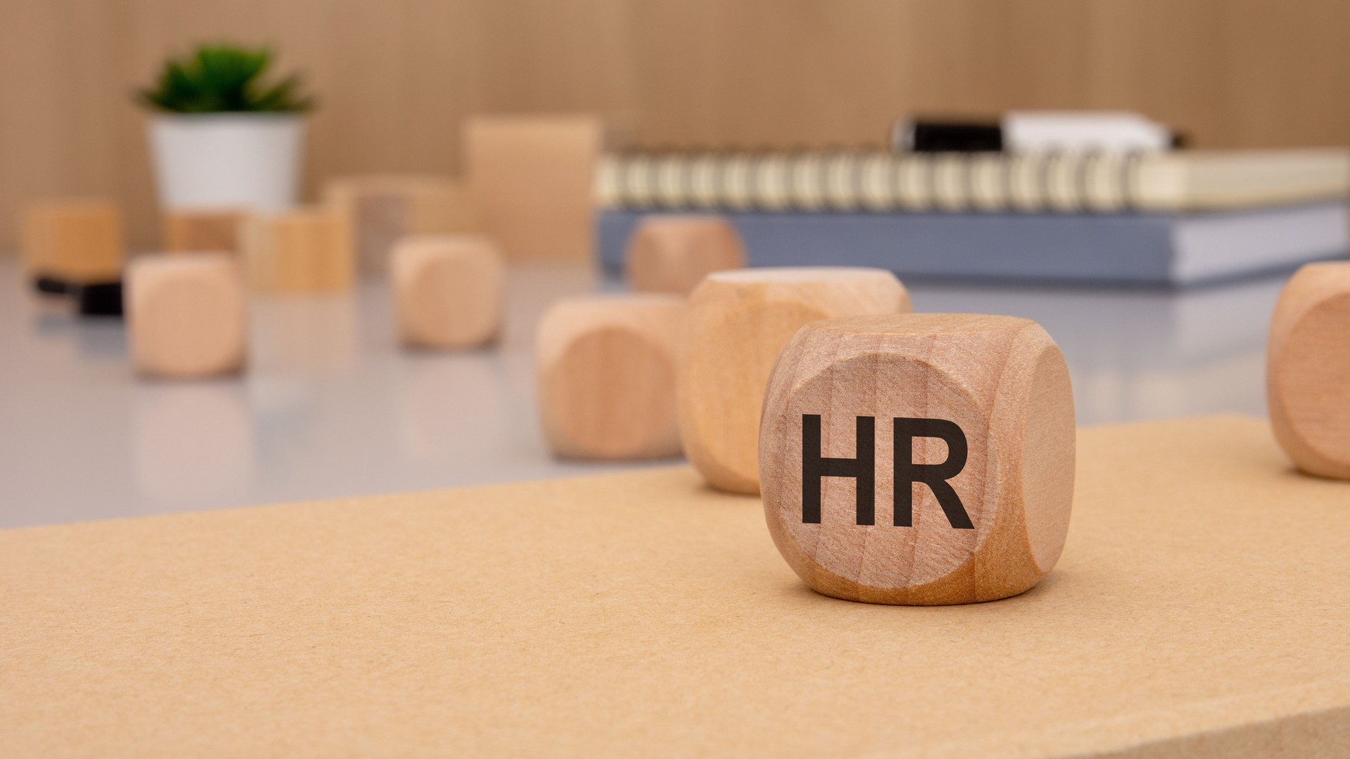 The various components of Human Resources Management are organized as blocks on a table